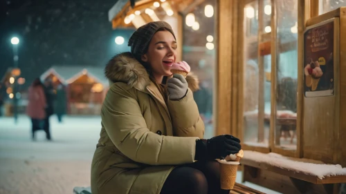 woman with ice-cream,woman eating apple,woman drinking coffee,snow scene,winter drink,cold drink,winter mood,winter sales,christmas trailer,hygge,winter background,the snow queen,mulled wine,night snow,christmas messenger,midnight snow,snowcone,the cold season,the snow falls,ice skating,Photography,General,Cinematic