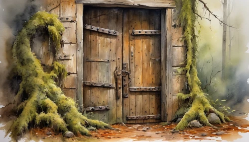 wooden door,fairy door,old door,creepy doorway,home door,garden door,the door,outhouse,doorway,door,open door,rusty door,iron door,doors,armoire,front door,wooden hut,metallic door,screen door,blue door,Illustration,Paper based,Paper Based 24