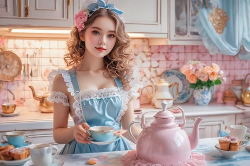 doll kitchen,tea party,pouring tea,tea party collection,tea party cat,girl in the kitchen,vintage kitchen,vintage teapot,tea service,tea pot,fragrance teapot,asian teapot,flower tea,teacup,lucky tea,tea set,tea time,teapot,alice in wonderland,tea,Illustration,Realistic Fantasy,Realistic Fantasy 39