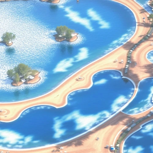 artificial islands,volcano pool,swim ring,floating islands,diamond lagoon,artificial island,water park,thermal spring,outdoor pool,underwater oasis,swimming pool,seaside resort,infinity swimming pool,hot spring,floating island,lagoon,pool of water,water courses,kawaii people swimming,acid lake,Photography,General,Realistic