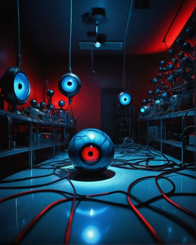 cinema 4d,3d render,ufo interior,sci fi surgery room,pokeball,red blue wallpaper,3d background,3d rendered,robot eye,plasma lamp,orb,3d rendering,cartoon video game background,nightclub,bowling balls,blue room,steam machines,red eyes,bowling ball,b3d,Illustration,Abstract Fantasy,Abstract Fantasy 09