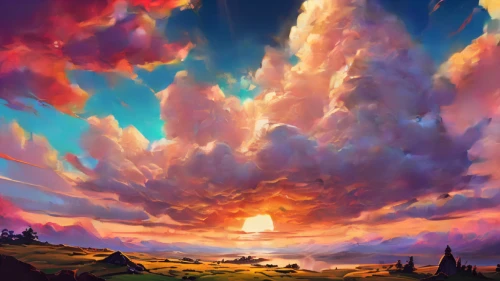 fantasy landscape,hot-air-balloon-valley-sky,mountain sunrise,rainbow clouds,cloudscape,epic sky,sky,landscape background,sunburst background,sky clouds,cloud mountain,world digital painting,clouds,skies,volcanic landscape,skyscape,atmosphere sunrise sunrise,high landscape,mushroom landscape,cloud mountains,Conceptual Art,Daily,Daily 24