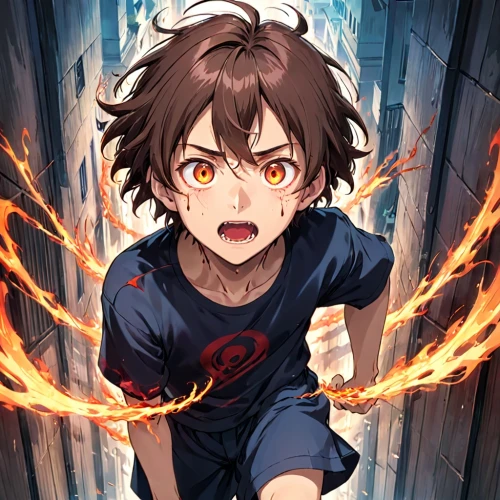 explosion,exploding head,fire devil,fire background,explosion destroy,determination,burning hair,fire siren,explosions,fire eyes,phoenix,fire angel,fire poi,yuki nagato sos brigade,inferno,energetic,human torch,kid hero,angry,rage,Anime,Anime,Traditional