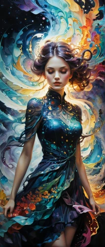 andromeda,nebula,aquarius,mystical portrait of a girl,fantasy art,fantasy portrait,aura,mermaid background,fantasia,oil painting on canvas,fantasy woman,nebula 3,nebula guardian,swirling,astral traveler,girl in a long dress,la violetta,the wind from the sea,siren,fantasy picture,Illustration,Realistic Fantasy,Realistic Fantasy 15