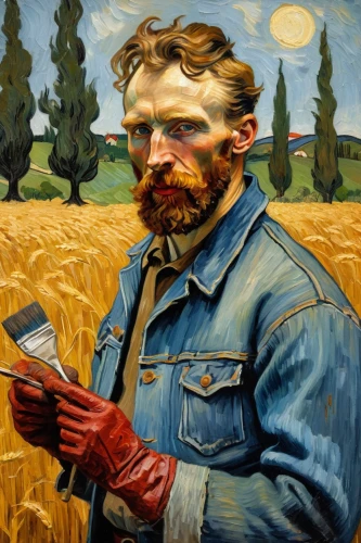 vincent van gogh,farmer,agriculture,man with a computer,vincent van gough,winemaker,david bates,self-portrait,wheat field,farmer in the woods,agricultural,grain harvest,wheat crops,field of cereals,farmworker,harvest,farming,a carpenter,glean,wheat fields,Illustration,Realistic Fantasy,Realistic Fantasy 40