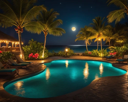 landscape lighting,ko olina resort,tropical island,curacao,ocean paradise,tropical house,outdoor pool,caribbean,the caribbean,pool bar,beach resort,punta-cana,hawaii,coconut palms,security lighting,fisher island,underwater oasis,tropical beach,tropics,sandpiper bay,Photography,General,Fantasy