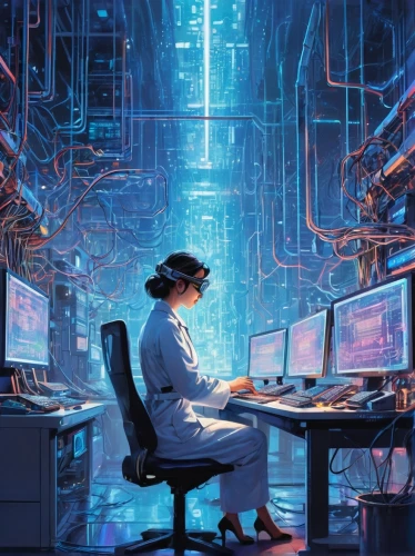 girl at the computer,women in technology,computer room,man with a computer,computer,cyberspace,sci fiction illustration,cyber,computer art,sci fi surgery room,engineer,cyberpunk,the server room,cybernetics,computer freak,computer workstation,computer addiction,laboratory,science fiction,compute,Conceptual Art,Daily,Daily 31