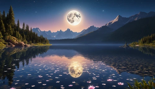 moon and star background,moonlit night,moonlit,moonrise,moon at night,fantasy picture,hanging moon,fantasy landscape,moonlight,evening lake,beautiful lake,full moon,landscape background,moonscape,full hd wallpaper,reflection in water,beautiful landscape,big moon,lunar landscape,moon night,Photography,General,Realistic