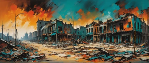 destroyed city,post-apocalyptic landscape,city in flames,apocalyptic,post-apocalypse,scorched earth,apocalypse,post apocalyptic,destroy,fire damage,destruction,demolition,inferno,burning earth,the conflagration,stalingrad,explosion destroy,seismic,fire background,fire land,Art,Artistic Painting,Artistic Painting 37
