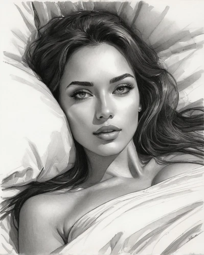 charcoal pencil,woman on bed,charcoal drawing,pencil drawing,girl in bed,pencil drawings,digital painting,pencil art,charcoal,woman laying down,graphite,girl drawing,world digital painting,digital art,photo painting,digital drawing,bed,bed sheet,pillow,pencil and paper,Illustration,Paper based,Paper Based 05