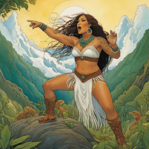 moana,polynesian girl,polynesian,hula,warrior woman,rosa ' amber cover,mountain spirit,mother earth,tiana,jasmine,background ivy,anahata,pachamama,fantasy woman,santana,wind warrior,earth chakra,mother nature,polynesia,celtic queen,Illustration,Realistic Fantasy,Realistic Fantasy 04