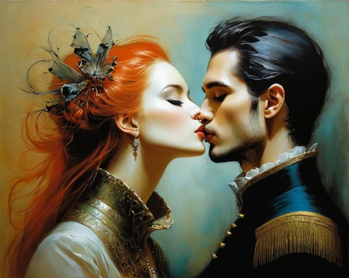 amorous,romantic portrait,young couple,gothic portrait,first kiss,fantasy art,kissing,fantasy picture,fairy tale,ballroom dance,romance novel,prince and princess,hot love,the carnival of venice,fantasy portrait,beautiful couple,courtship,a fairy tale,lovers,kissel,Illustration,Realistic Fantasy,Realistic Fantasy 16