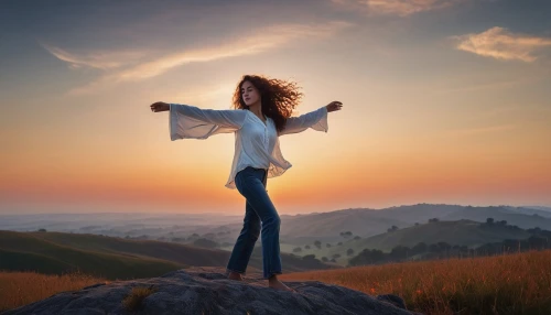 gracefulness,leap for joy,little girl in wind,landscape background,freedom from the heart,arms outstretched,energy healing,photo manipulation,divine healing energy,be free,image manipulation,self hypnosis,cheerfulness,embrace the world,the law of attraction,self-liberation,creative background,mystical portrait of a girl,photoshop manipulation,carefree,Photography,Documentary Photography,Documentary Photography 30