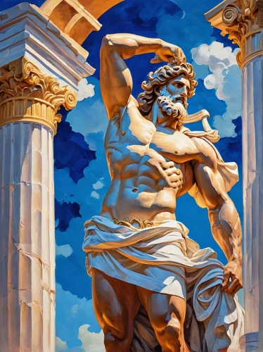 statue of hercules,discobolus,vittoriano,poseidon,apollo,neptune,perseus,bernini,hercules,eros statue,zeus,classical antiquity,classical sculpture,greek mythology,asclepius,neoclassical,greek god,hercules winner,greek gods figures,the parthenon,Conceptual Art,Oil color,Oil Color 25