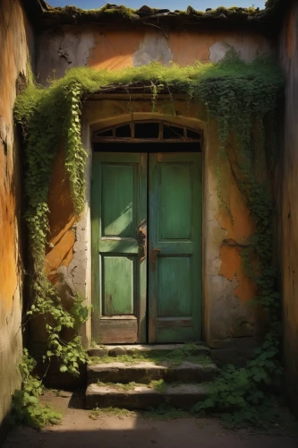 garden door,old door,watercolor tea shop,wooden door,ancient house,abandoned place,doorway,old home,lost place,lonely house,open door,door,world digital painting,lostplace,digital painting,small house,rusty door,lost places,doors,alleyway,Illustration,Abstract Fantasy,Abstract Fantasy 16