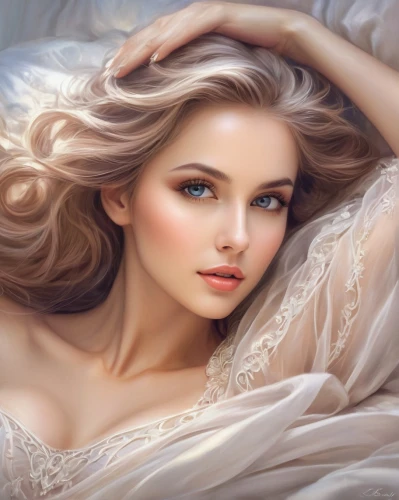 romantic portrait,romantic look,white lady,fantasy portrait,blonde woman,mystical portrait of a girl,female beauty,femininity,jessamine,blond girl,faery,white silk,young woman,fantasy art,comely,women's eyes,celtic woman,relaxed young girl,white beauty,beauty face skin,Illustration,Realistic Fantasy,Realistic Fantasy 01