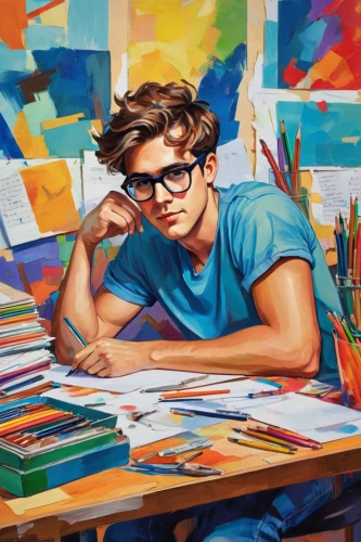 study,colourful pencils,italian painter,tutor,male poses for drawing,illustrator,student,artist portrait,pencils,study room,kids illustration,color pencils,school work,art academy,self-portrait,painting technique,scholar,girl studying,academic,table artist,Conceptual Art,Oil color,Oil Color 25