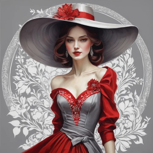 victorian lady,queen of hearts,lady in red,rose white and red,red hat,red rose,the hat of the woman,beautiful bonnet,red magnolia,red roses,red coat,fashion illustration,victorian style,white and red,fashion vector,man in red dress,fairy tale character,bridal clothing,red gown,red riding hood,Illustration,Realistic Fantasy,Realistic Fantasy 30
