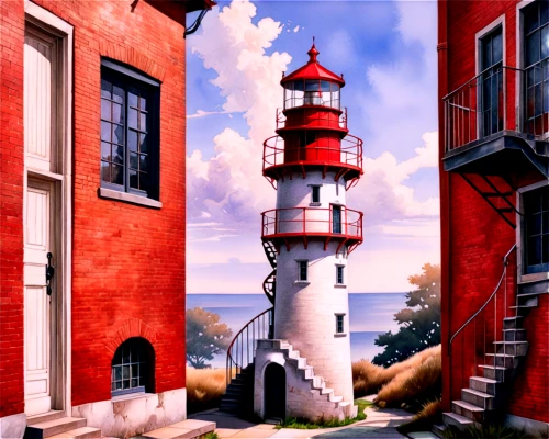 red lighthouse,lighthouse,murano lighthouse,light house,electric lighthouse,petit minou lighthouse,crisp point lighthouse,light station,watertower,water tower,chimney,world digital painting,seaside resort,point lighthouse torch,harbor,fisherman's house,tower,giglio,digital painting,children's background,Conceptual Art,Daily,Daily 17