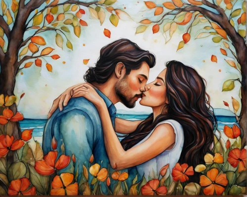 romantic scene,romantic portrait,oil painting on canvas,adam and eve,young couple,oil painting,art painting,garden of eden,beautiful couple,oil on canvas,couple in love,honeymoon,loving couple sunrise,love couple,romantic look,amorous,autumn background,khokhloma painting,as a couple,land love,Conceptual Art,Daily,Daily 34