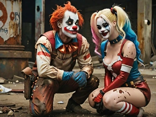 clowns,creepy clown,horror clown,scary clown,it,clown,comedy and tragedy,jigsaw,halloween costumes,cirque,rodeo clown,circus,bodypainting,beautiful couple,body painting,harley quinn,cannibals,saw,cosplay image,joker