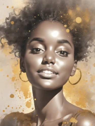 digital painting,world digital painting,afro american girls,afro-american,oil painting on canvas,african woman,afroamerican,gold foil art,gold leaf,gold paint strokes,digital art,gold paint stroke,african american woman,digital artwork,afro american,portrait background,golden crown,beautiful african american women,shea butter,airbrushed,Photography,Cinematic