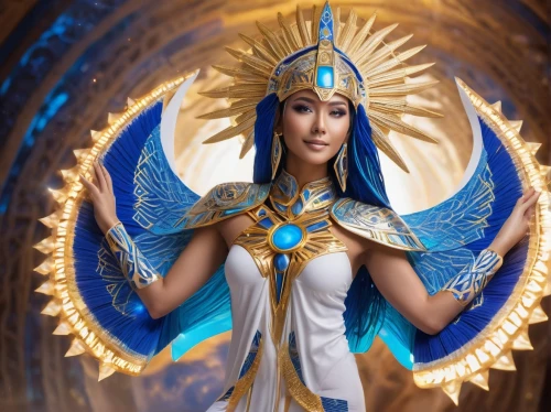 cleopatra,blue enchantress,priestess,athena,pharaoh,goddess of justice,paysandisia archon,aladha,horus,pharaonic,cosplay image,garuda,sorceress,ancient costume,zodiac sign libra,symetra,fantasy woman,arabian,egyptian,jaya,Conceptual Art,Sci-Fi,Sci-Fi 10