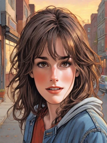rosa ' amber cover,clementine,nora,lori,city ​​portrait,girl portrait,portrait background,cg artwork,author,lena,cinnamon girl,main character,girl with speech bubble,book cover,the girl,jean jacket,artemisia,sci fiction illustration,vanessa (butterfly),rosie,Digital Art,Comic