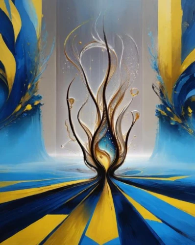 glass painting,portal,yellow and blue,aporia,graffiti art,ukraine,vase,background abstract,oil painting on canvas,mirror of souls,dali,golden root,agua de valencia,ukraine uah,rooted,tree of life,apiarium,sailing blue yellow,abstract artwork,abstract painting