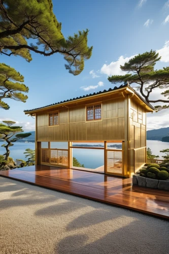 golden pavilion,wooden sauna,house by the water,wooden house,timber house,the golden pavilion,western yellow pine,summer house,cubic house,cube house,dunes house,yellow pine,house with lake,wooden hut,floating huts,inverted cottage,beach house,american pitch pine,cedar,knotty pine,Photography,General,Realistic