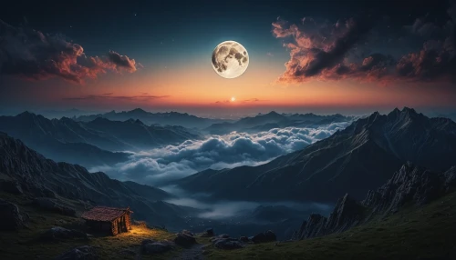 fantasy picture,hanging moon,moon and star background,fantasy landscape,lunar landscape,moonlit night,the moon,moonscape,moon in the clouds,phase of the moon,photomanipulation,moonlit,valley of the moon,moonrise,moon phase,landscape background,herfstanemoon,big moon,photo manipulation,moon at night,Photography,General,Fantasy