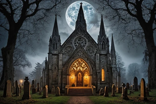 haunted cathedral,gothic architecture,gothic church,blood church,gothic style,gothic,the black church,sepulchre,mortuary temple,black church,dark gothic mood,burial ground,all saints' day,cemetary,graveyard,old graveyard,halloween and horror,nidaros cathedral,ghost castle,cathedral,Illustration,Realistic Fantasy,Realistic Fantasy 40