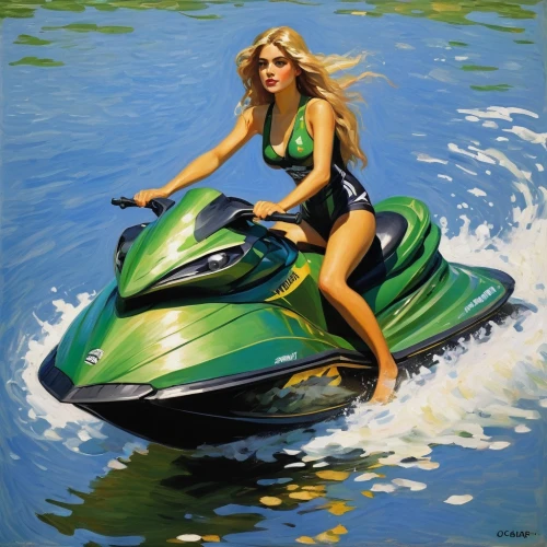 jet ski,watercraft,speedboat,waterskiing,powerboating,personal water craft,water ski,water sport,surface water sports,motorboat sports,the blonde in the river,wakesurfing,motorbike,pedalos,motor boat race,water sports,piaggio,power boat,scooter riding,motor scooter,Art,Artistic Painting,Artistic Painting 04