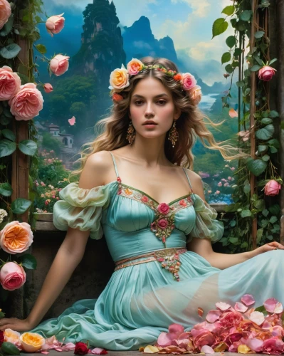 girl in flowers,girl in the garden,fantasy portrait,beautiful girl with flowers,secret garden of venus,with roses,fantasy picture,cinderella,rosebushes,rosa 'the fairy,flower fairy,garden of eden,girl in a wreath,hydrangeas,way of the roses,scent of roses,blooming roses,roses,fairy queen,flora,Conceptual Art,Fantasy,Fantasy 05
