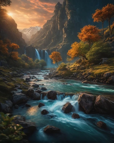 fantasy landscape,river landscape,mountain stream,landscape background,mountain landscape,fantasy picture,mountainous landscape,japan landscape,nature landscape,flowing water,autumn mountains,mountain scene,mountain river,mountain spring,beautiful landscape,wasserfall,flowing creek,fallen giants valley,autumn landscape,natural landscape,Photography,General,Fantasy