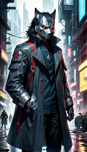 cyberpunk,red hood,street cat,wolf,jackal,renegade,jacket,sci fiction illustration,furta,game illustration,alley cat,wolf bob,overcoat,prowl,would a background,patrols,the cat,hk,rocket raccoon,game art,Anime,Anime,General