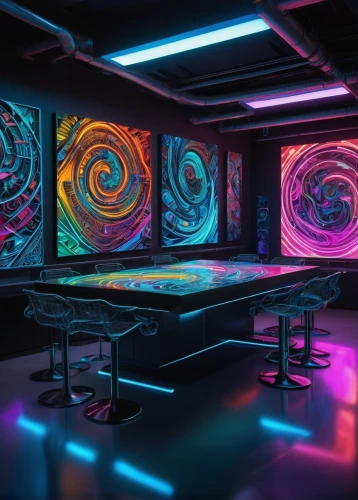 game room,ufo interior,nightclub,neon coffee,meeting room,3d background,conference room,neon cocktails,gymnastics room,neon drinks,colored lights,computer room,modern decor,study room,conference room table,cinema 4d,3d render,aquarium decor,classroom,creative office,Illustration,Black and White,Black and White 21