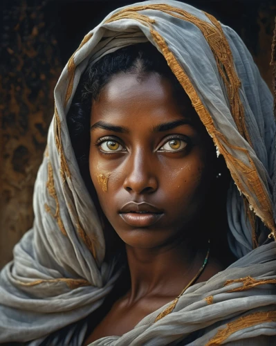 ethiopian girl,afar tribe,african woman,indian woman,ethiopia,indian girl,african american woman,mystical portrait of a girl,girl in cloth,nigeria woman,aborigine,bedouin,girl with cloth,oil painting on canvas,woman portrait,regard,eritrea,african,girl portrait,radha,Conceptual Art,Sci-Fi,Sci-Fi 06