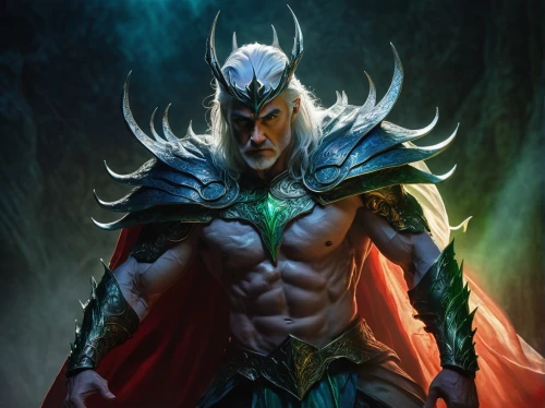 god of thunder,male elf,heroic fantasy,norse,fantasy warrior,poseidon god face,aquaman,loki,thor,poseidon,massively multiplayer online role-playing game,sea god,dark elf,male character,odin,god of the sea,lokportrait,yuvarlak,spawn,paysandisia archon,Illustration,Realistic Fantasy,Realistic Fantasy 32