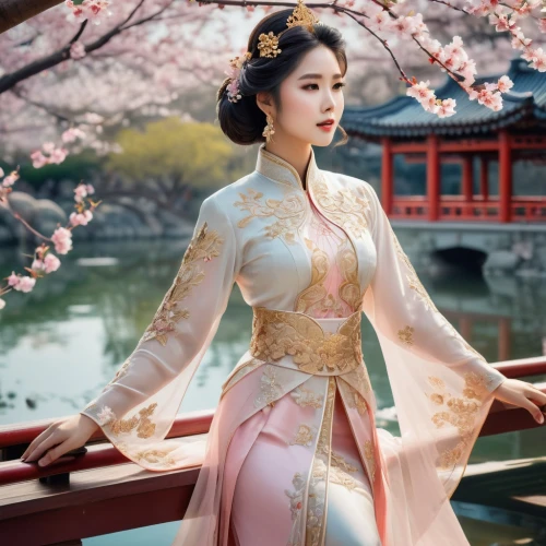 oriental princess,hanbok,ao dai,asian costume,xuan lian,vintage asian,korean culture,mulan,oriental girl,tai qi,siu mei,dongfang meiren,rou jia mo,peach blossom,taiwanese opera,asian woman,apricot blossom,oriental painting,su yan,chinese art,Conceptual Art,Sci-Fi,Sci-Fi 06