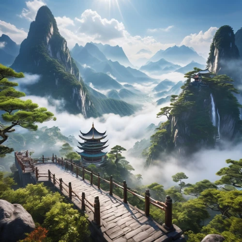 tigers nest,fantasy landscape,chinese background,mountainous landscape,huangshan mountains,yunnan,chinese clouds,mountain landscape,chinese temple,landscape background,huangshan maofeng,mountain scene,zhangjiajie,chinese architecture,huashan,chinese art,wuyi,hall of supreme harmony,japan landscape,high landscape,Photography,General,Realistic