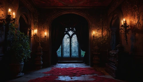 blood church,hall of the fallen,ornate room,the threshold of the house,creepy doorway,haunted cathedral,dark gothic mood,hallway,haunted castle,a dark room,gothic style,doorway,gothic portrait,witch house,ghost castle,gothic,abandoned room,crypt,witch's house,sepulchre,Illustration,Realistic Fantasy,Realistic Fantasy 45