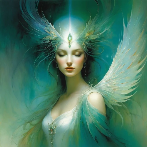 faerie,faery,archangel,fairy queen,the archangel,fantasy art,priestess,light bearer,angel,sorceress,angel wings,angel wing,the angel with the veronica veil,fantasy portrait,blue enchantress,mystical portrait of a girl,the enchantress,uriel,psyche,angel head,Illustration,Realistic Fantasy,Realistic Fantasy 16
