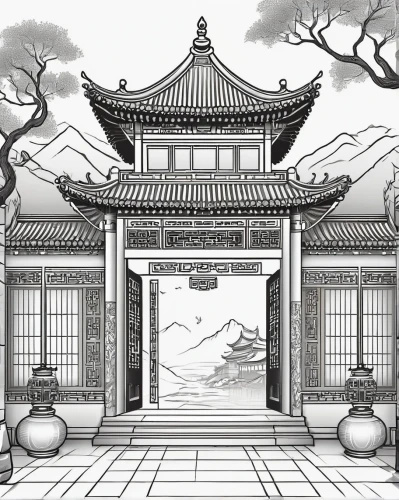 hall of supreme harmony,chinese architecture,victory gate,chinese background,tori gate,chinese screen,asian architecture,chinese temple,forbidden palace,oriental painting,yangqin,xi'an,bianzhong,summer palace,chinese style,chinese art,cool woodblock images,zhajiangmian,jiaogulan,background image,Illustration,Black and White,Black and White 04