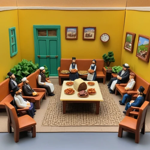 men sitting,a meeting,diorama,boardroom,round table,informal meeting,board room,business meeting,doctor's room,waiting room,modern office,meeting room,meeting,the coffee shop,playmobil,little people,minifigures,children's room,therapy room,building sets