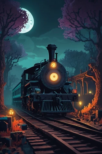 ghost locomotive,halloween background,halloween wallpaper,ghost train,halloween poster,halloween illustration,halloween scene,the train,halloween banner,train of thought,night scene,train cemetery,steam icon,steam locomotives,jack-o'-lantern,railroad,retro halloween,steam train,jack o'lantern,jack-o'-lanterns,Unique,Pixel,Pixel 03