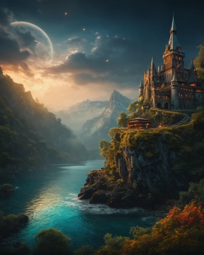 fantasy landscape,fantasy picture,fairy tale castle,fantasy art,fairytale castle,fantasy world,3d fantasy,fairy tale,fairytale,world digital painting,a fairy tale,landscape background,fantasy city,children's fairy tale,magical adventure,dream world,fairy tale castle sigmaringen,castle of the corvin,hogwarts,heroic fantasy,Photography,General,Fantasy