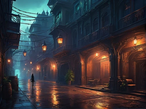 medieval street,alleyway,alley,narrow street,evening atmosphere,old linden alley,night scene,gas lamp,old city,street scene,souk,old town,ancient city,world digital painting,the cobbled streets,atmospheric,dusk,medina,the street,street lamps,Illustration,Realistic Fantasy,Realistic Fantasy 01