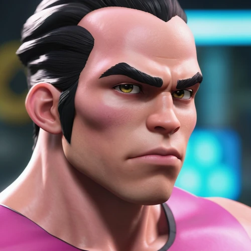 man in pink,angry man,male character,3d rendered,pompadour,ken,cosmetic,rendering,3d render,pink quill,cyclops,3d man,color is changable in ps,material test,vegeta,eyebrow,brute,cyborg,muscle man,pink plumeria,Photography,General,Realistic