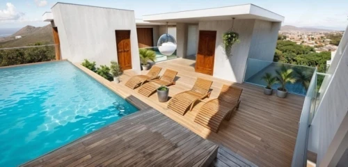 roof top pool,wooden decking,pool house,roof terrace,infinity swimming pool,wood deck,holiday villa,dug-out pool,outdoor pool,roof landscape,outdoor furniture,block balcony,beach house,decking,cubic house,dunes house,tropical house,flat roof,over water bungalow,outdoor sofa